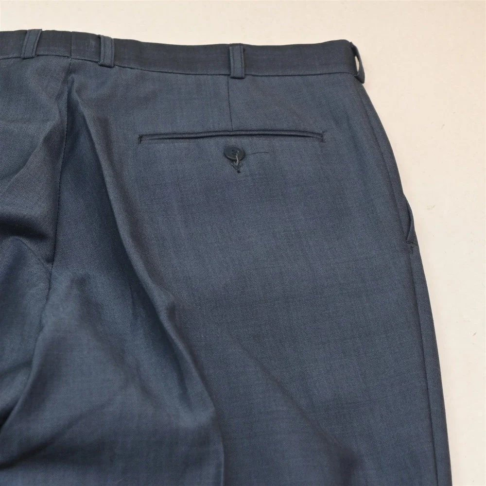 Vtg Y2K 2000s Boxy Double Breasted 42S 34x30 Blue Wool Mens Jacket Pants Suit
